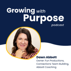 Thumbnail graphic for the Growing with Purpose podcast, with headshot of white woman